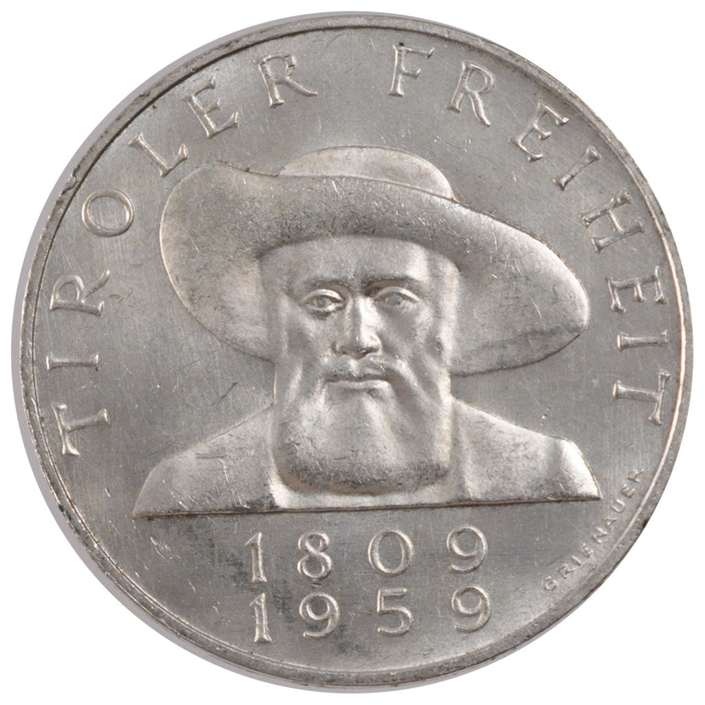 AUSTRIA, 50 Schilling, 1959, KM #2888, MS(60-62), Silver, 34, 20.00