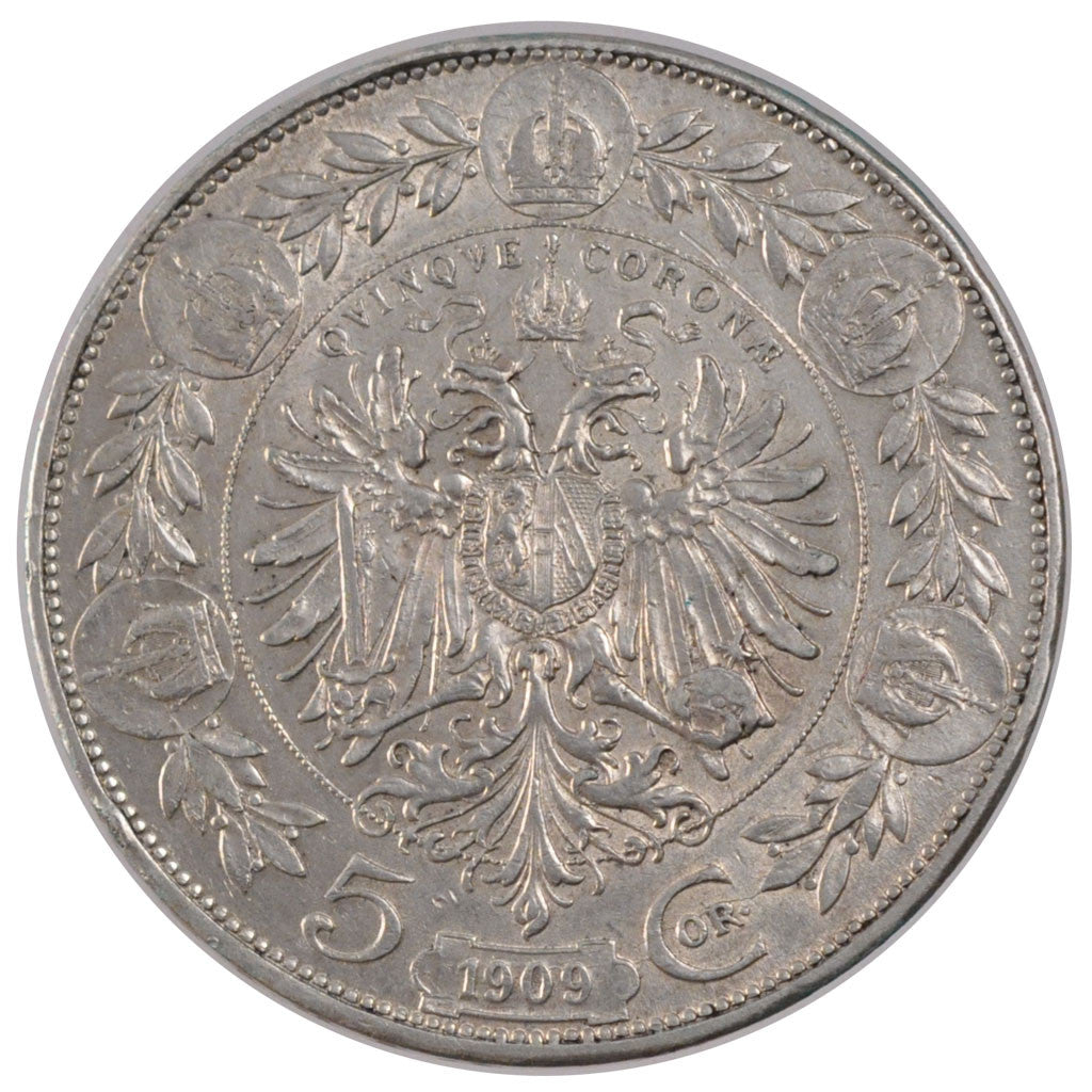 AUSTRIA, 5 Corona, 1909, KM #2813, AU(50-53), Silver, 24.00
