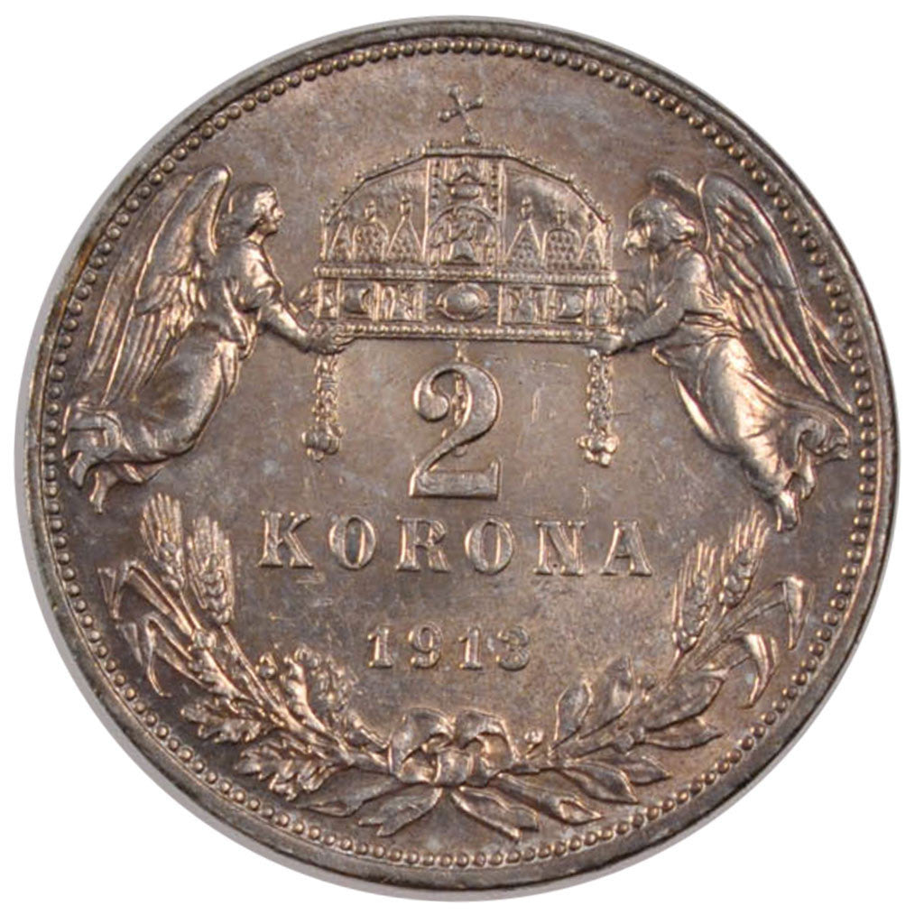 HUNGARY, 2 Korona, 1913, Kormoczbanya, KM #493, MS(60-62), Silver, 10.00