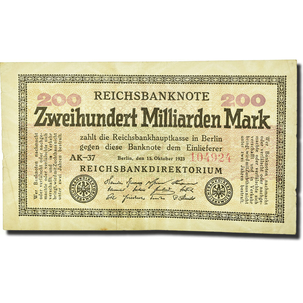 Geldschein, Deutschland, 200 Milliarden Mark, 1923, 1923-10-15, KM:121d, S