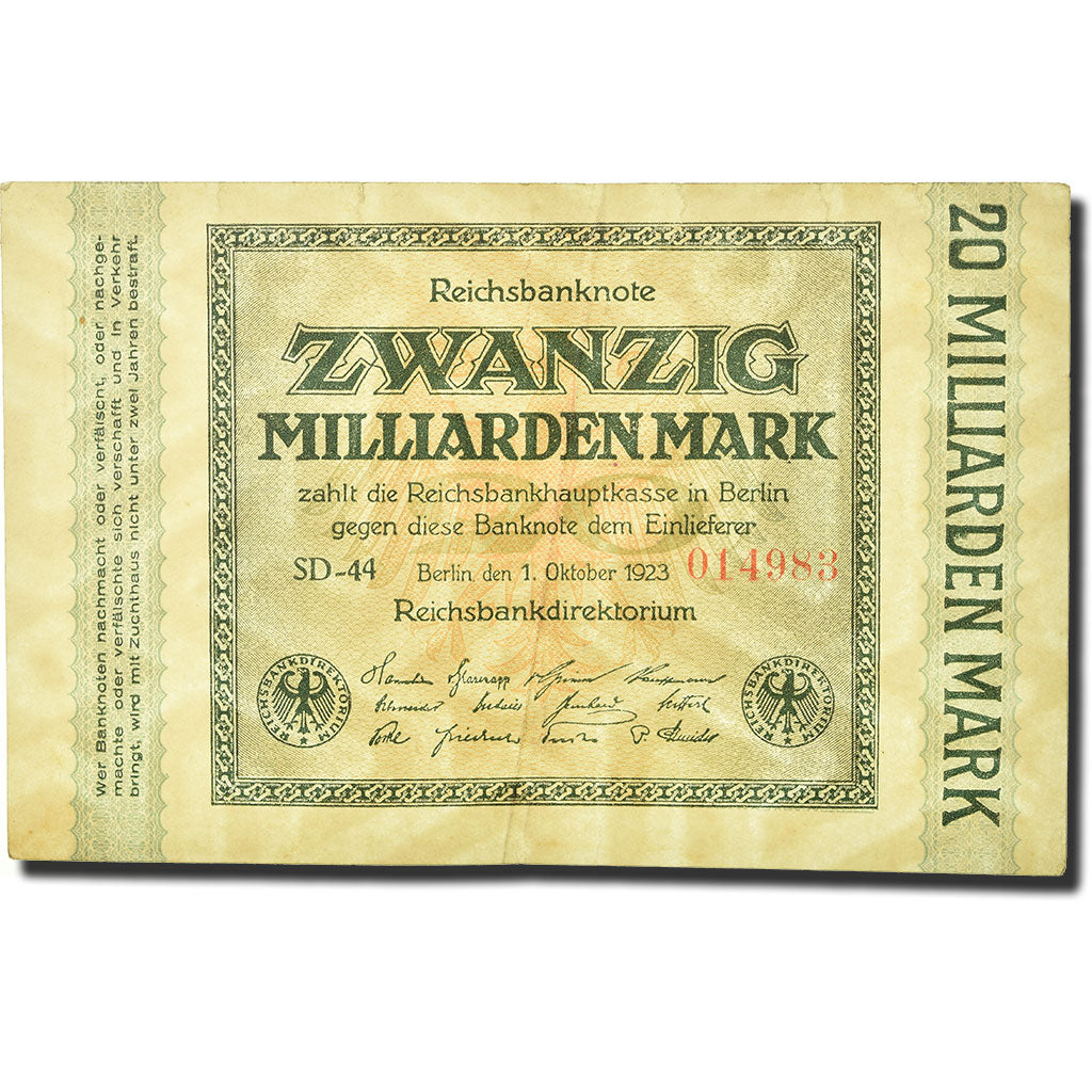 Banknote, Germany, 20 Milliarden Mark, 1923, 1923-10-01, KM:118a, VF(20-25)