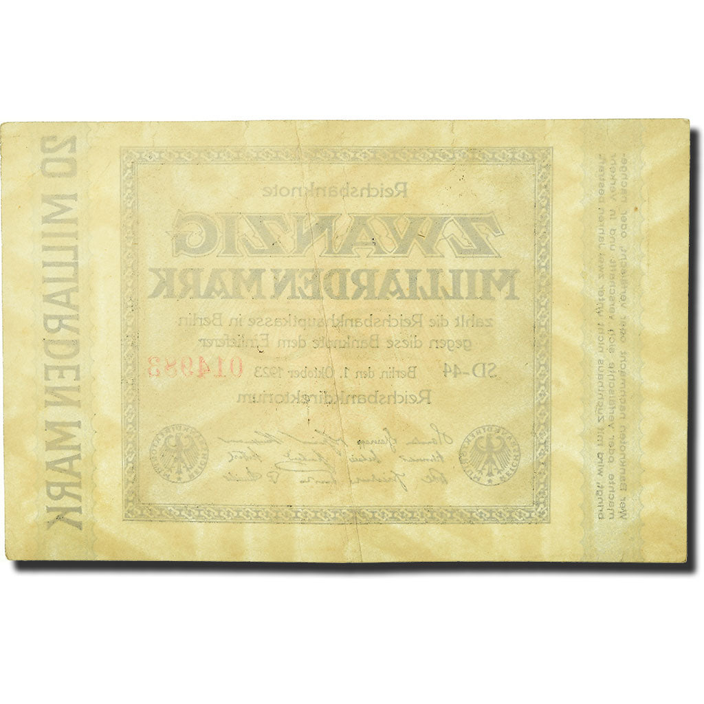 Banknote, Germany, 20 Milliarden Mark, 1923, 1923-10-01, KM:118a, VF(20-25)
