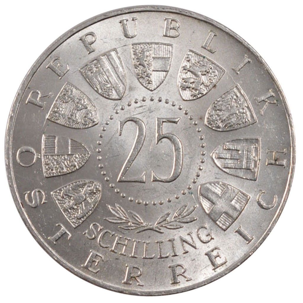 AUSTRIA, 25 Schilling, 1957, KM #2883, MS(60-62), Silver, 30, 13.00