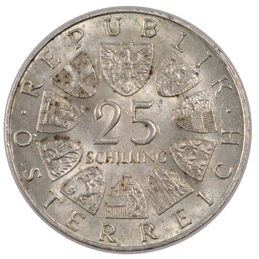 AUSTRIA, 25 Schilling, 1967, KM #2901, MS(60-62), Silver, 30, 13.00