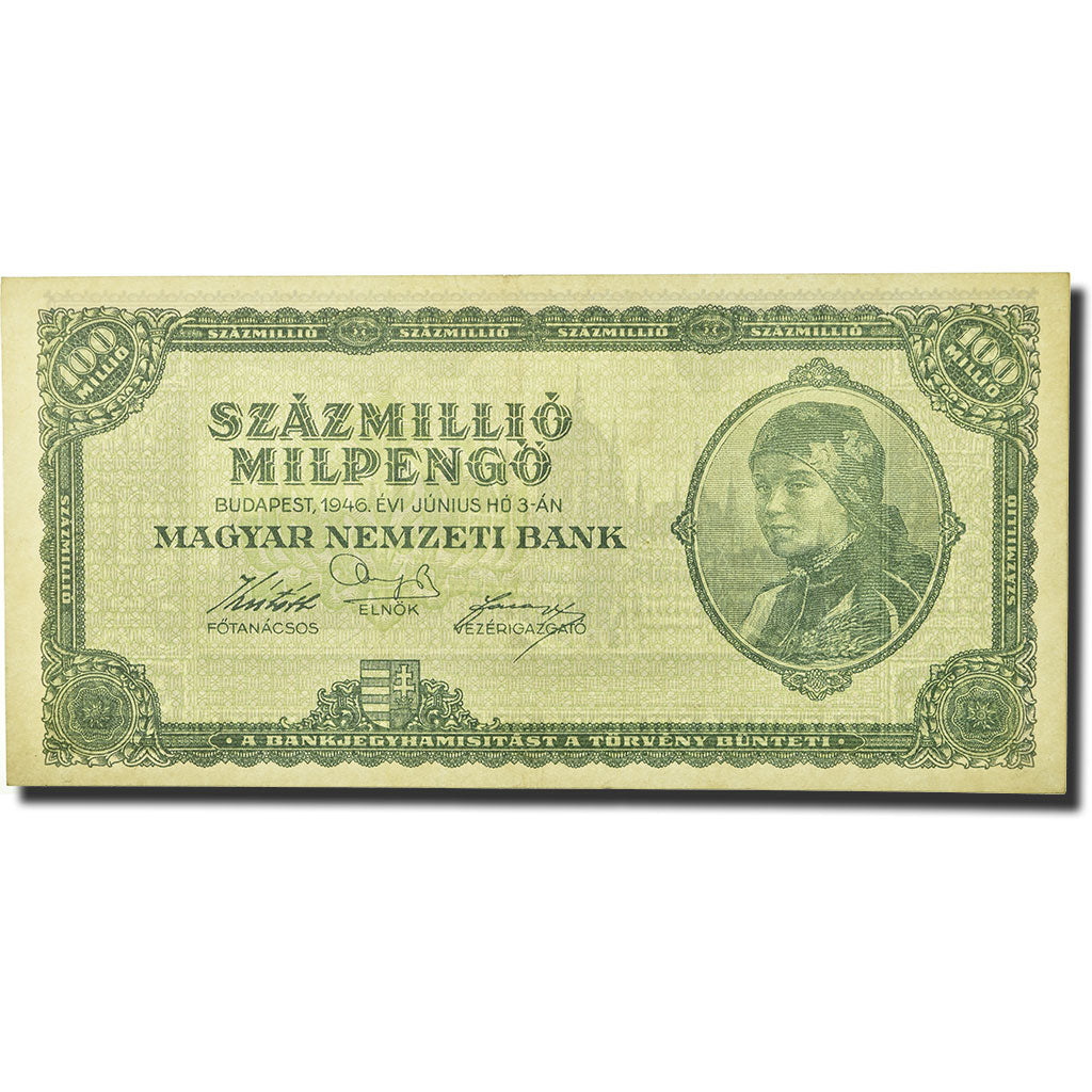 Billet, Hongrie, 100 Million Milpengö, 1946, 1946-06-03, KM:130, SUP