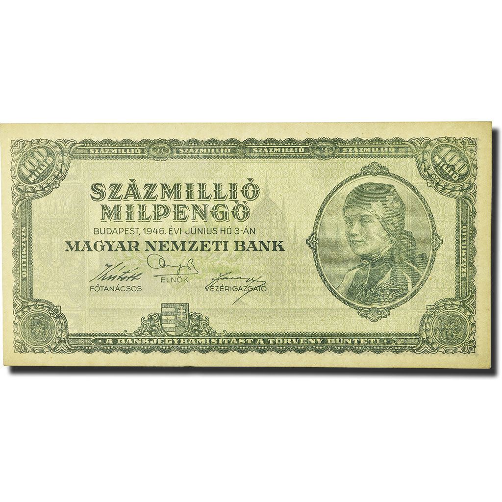 Billet, Hongrie, 100 Million Milpengö, 1946, 1946-06-03, KM:130, SUP
