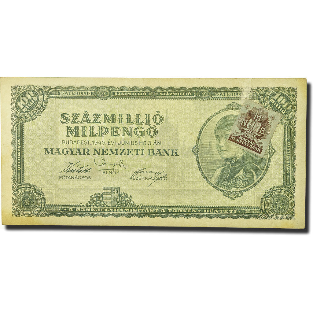 Billet, Hongrie, 100 Million Milpengö, 1946, 1946-06-03, KM:130, SUP