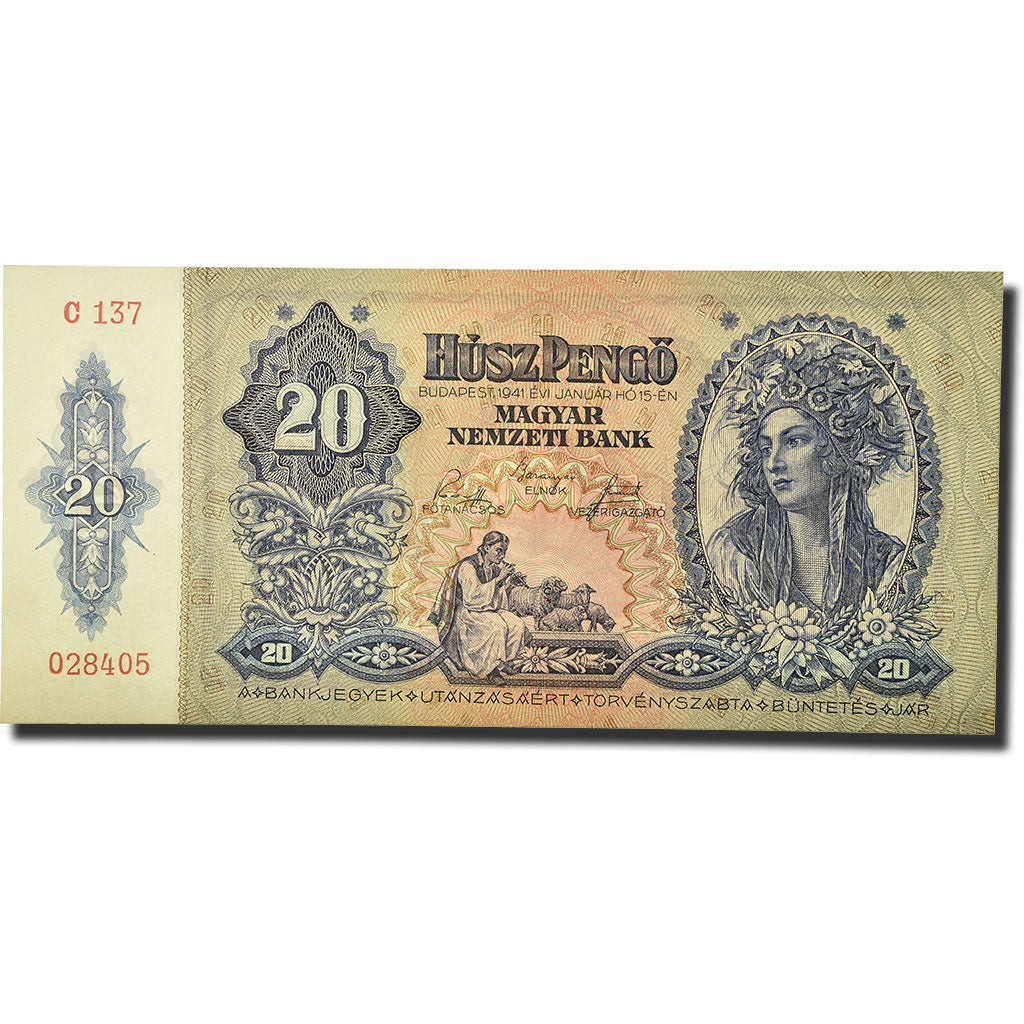 Banknote, Hungary, 20 Pengö, 1941, 1941-01-15, KM:109, UNC(63)