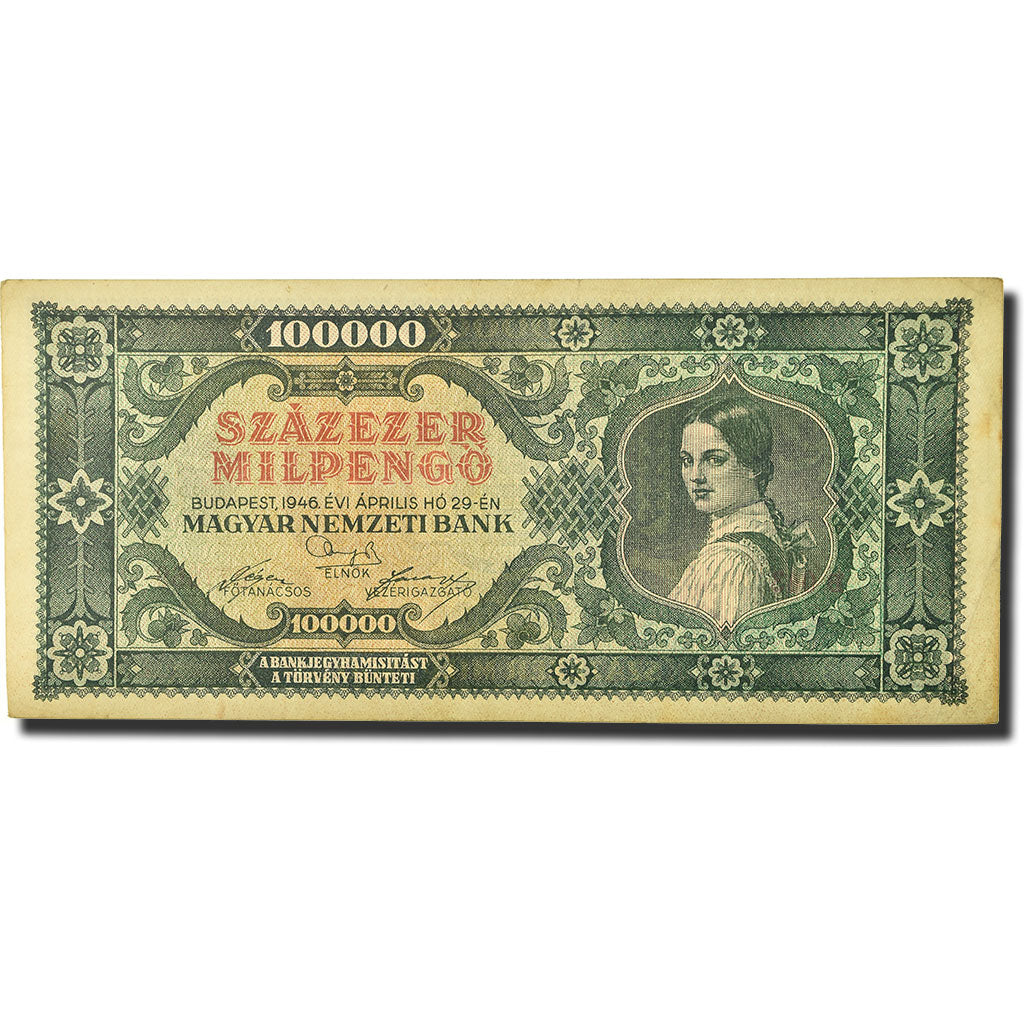 Banknote, Hungary, 100,000 Pengö, 1946, 1946-04-29, KM:121a, UNC(63)