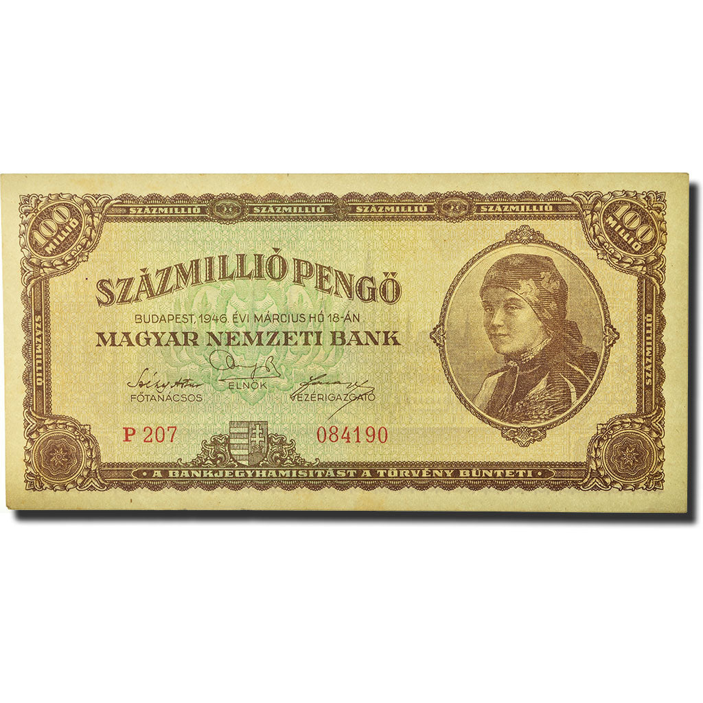 Banknote, Hungary, 100,000,000 Pengö, 1946, 1946-03-18, KM:124, UNC(65-70)