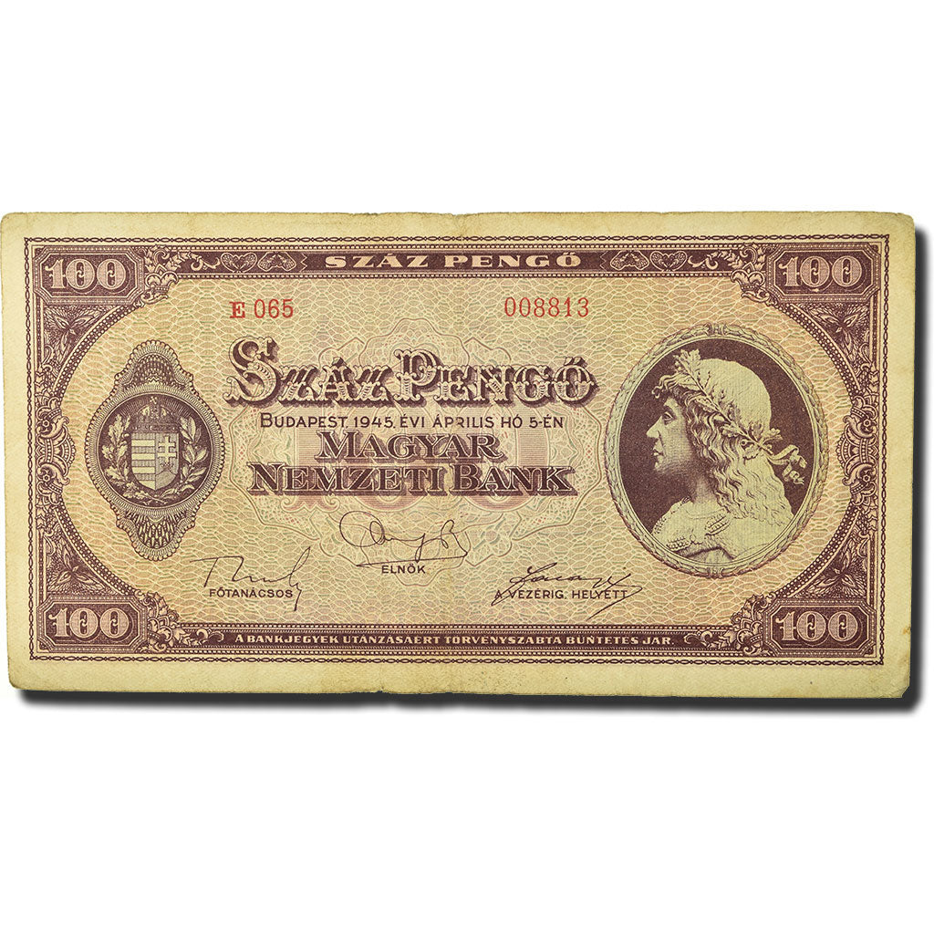 Banknote, Hungary, 100 Pengö, 1945, 1945-04-05, KM:111b, UNC(65-70)