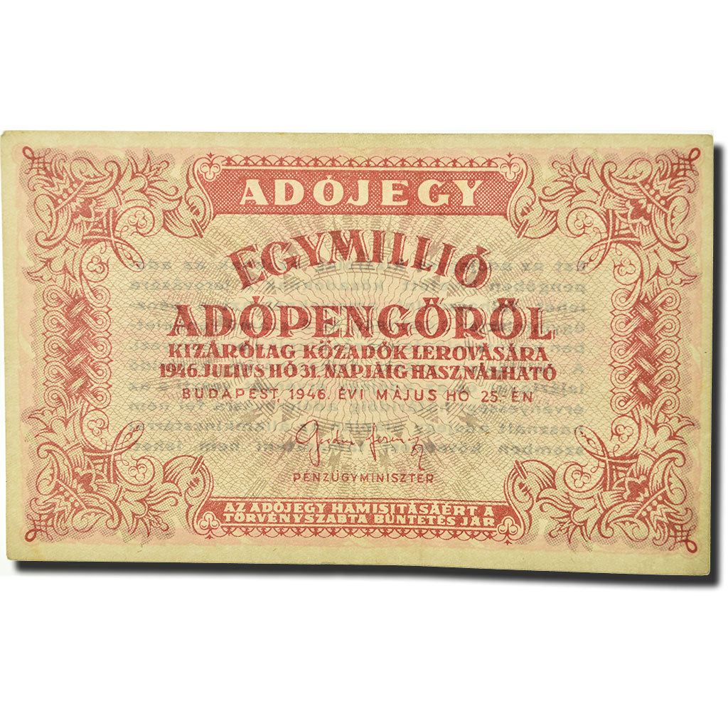 Banknote, Hungary, 1,000,000 (Egymillió) Adópengö, 1946, 1946-05-25, KM:140b