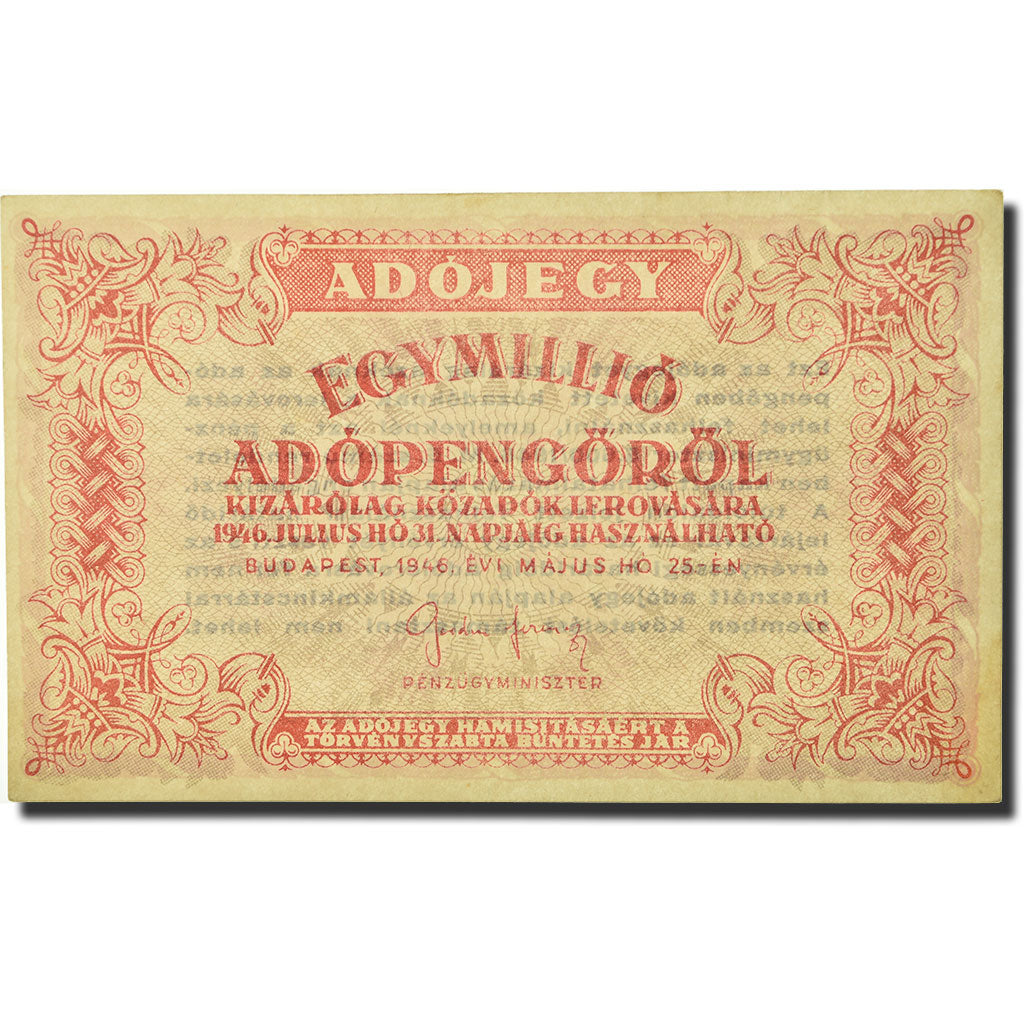 Banknote, Hungary, 1,000,000 (Egymillió) Adópengö, 1946, 1946-05-25, KM:140b