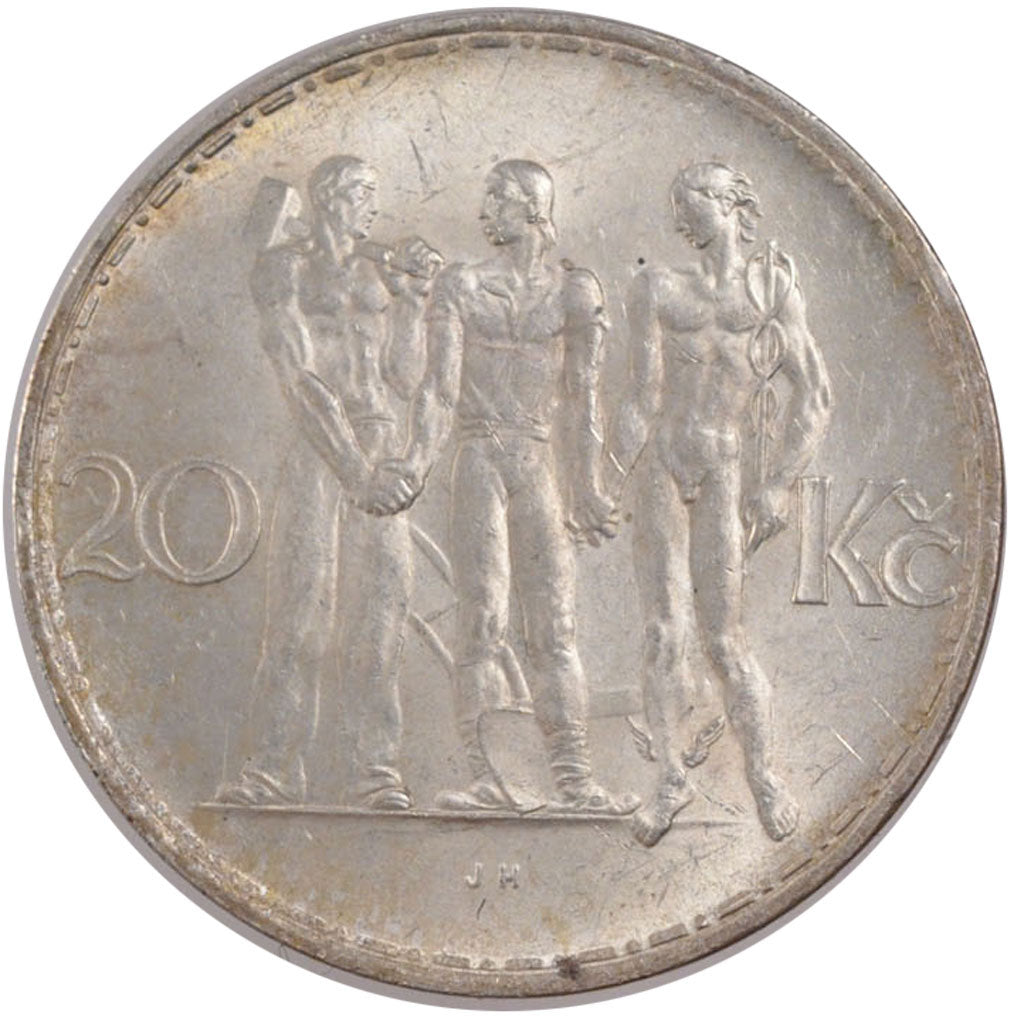 Coin, Czechoslovakia, 20 Korun, 1934, MS(60-62), Silver, KM:17