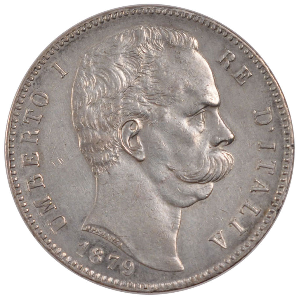 ITALY, 5 Lire, 1879, Rome, KM #20, AU(55-58), Silver, 25.00
