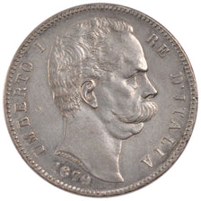 ITALY, 5 Lire, 1879, Rome, KM #20, AU(55-58), Silver, 25.00