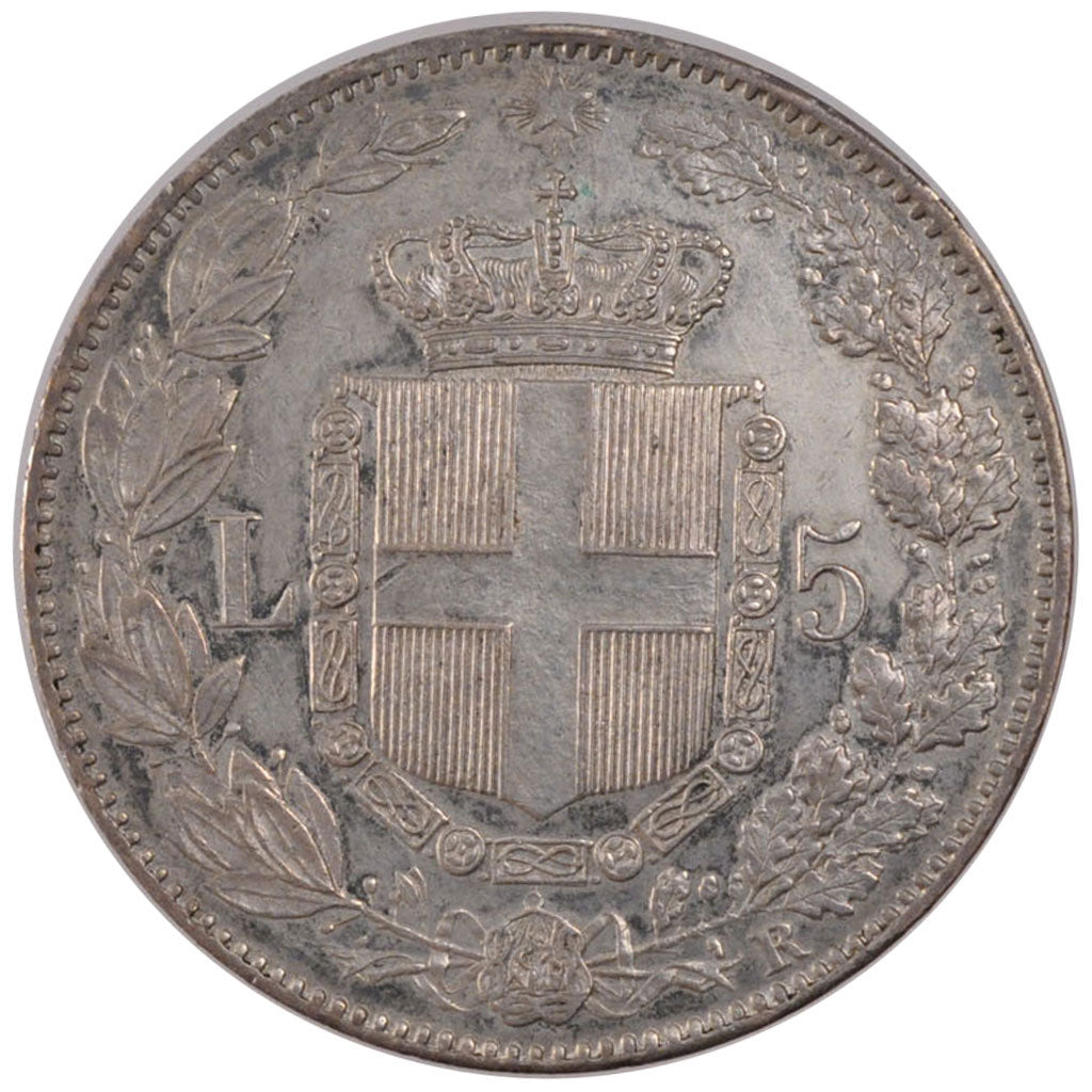 ITALY, 5 Lire, 1879, Rome, KM #20, AU(55-58), Silver, 25.00