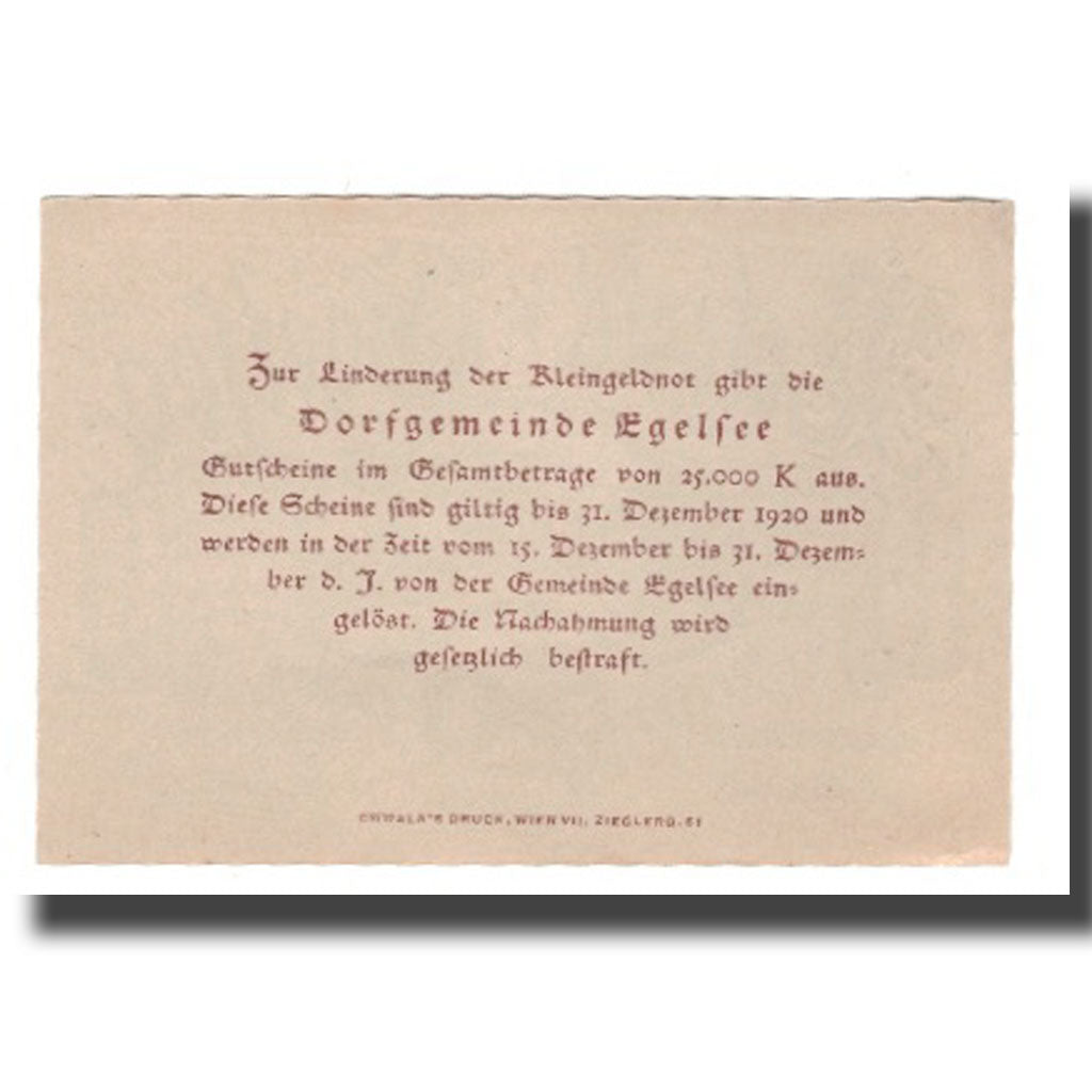 Banknote, Austria, Egelsee, 50 Heller, texte 1, 1920, 1920-05-23, UNC(63)