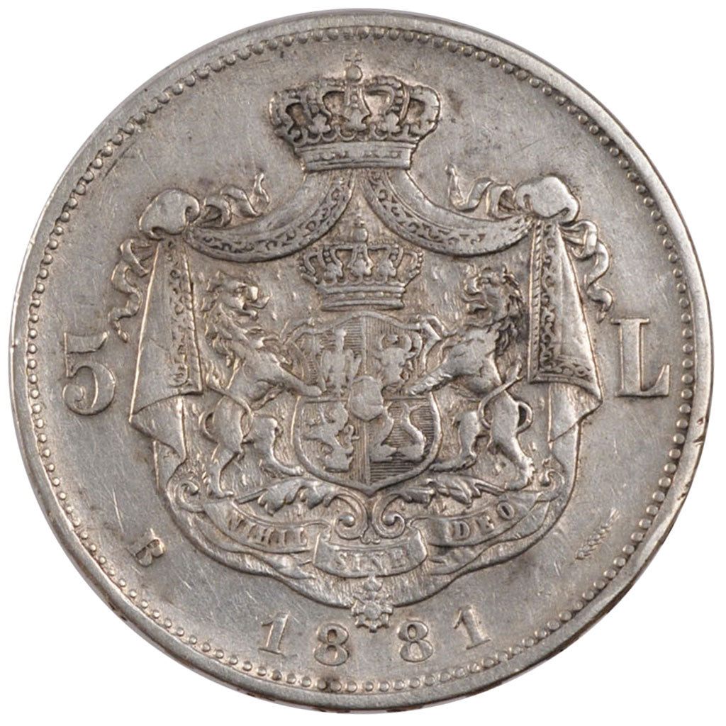 ROMANIA, 5 Lei, 1881, Bucarest, KM #17.1, EF(40-45), Silver, 25.00