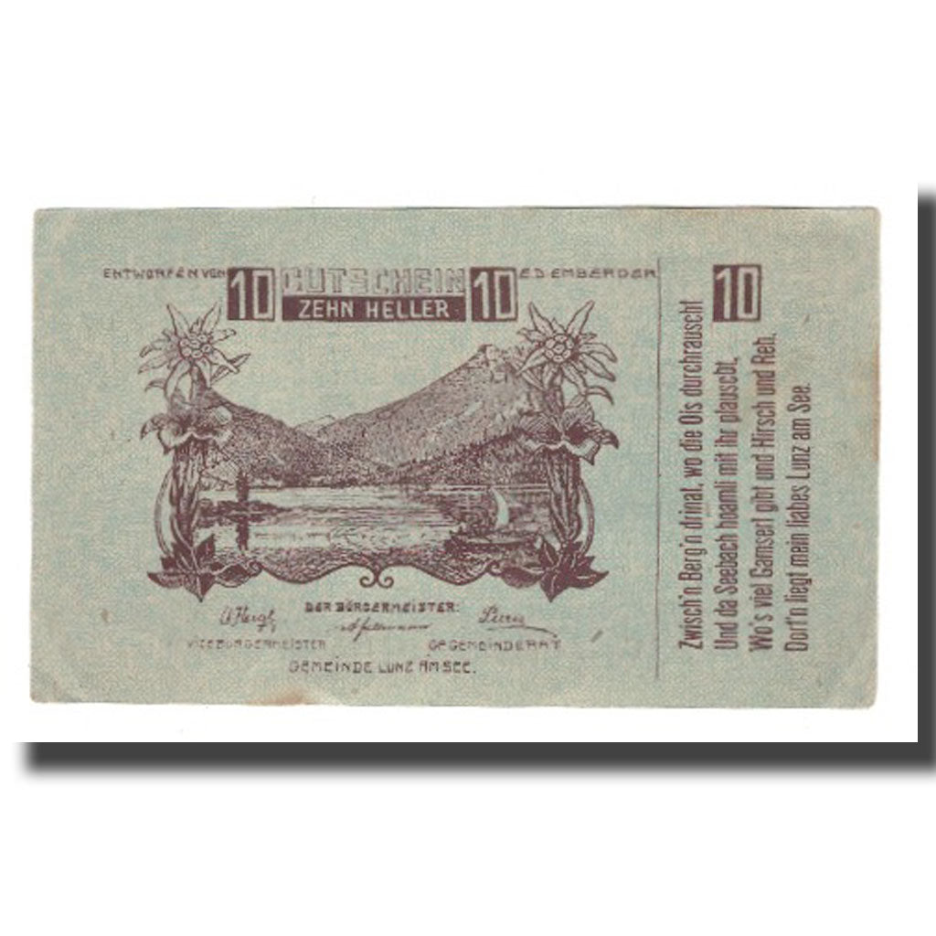 Banknote, Austria, Lunz am See, 10 Heller, paysage, 1920, UNC(63), Mehl:571a
