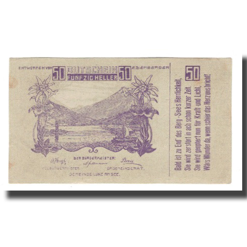 Banknote, Austria, Lunz am See, 50 Heller, paysage 1, 1920, UNC(63), Mehl:571a