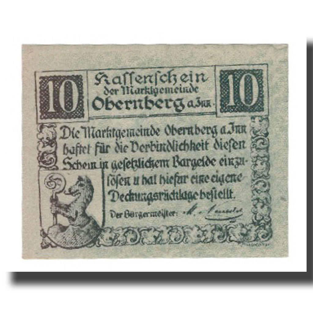 Banknote, Austria, Obernberg am Inn O.Ö. Marktgemeinde, 10 Heller, paysage