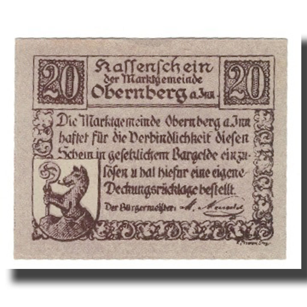 Banknote, Austria, Obernberg am Inn O.Ö. Marktgemeinde, 20 Heller, paysage 1