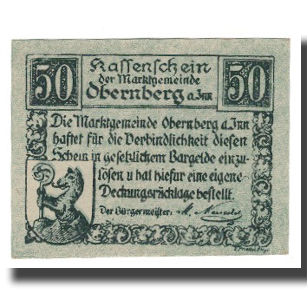 Banknote, Austria, Obernberg am Inn O.Ö. Marktgemeinde, 50 Heller, paysage 2