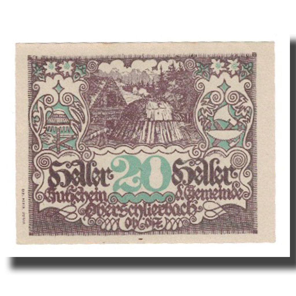 Banknote, Austria, Oberschlierbach O.Ö. Gemeinde, 20 Heller, paysage, 1920