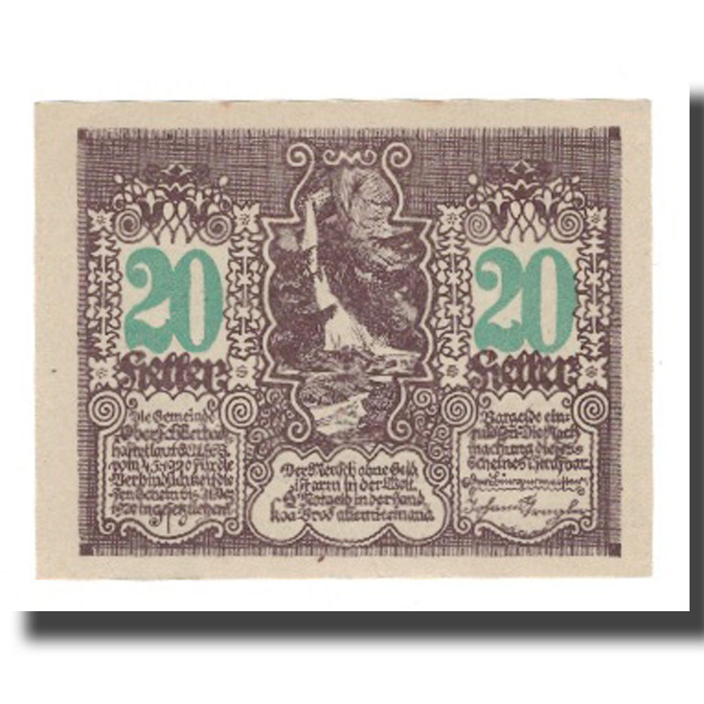 Banknote, Austria, Oberschlierbach O.Ö. Gemeinde, 20 Heller, paysage, 1920