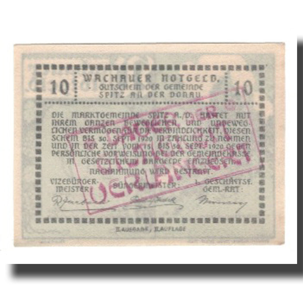 Banknote, Austria, Wachauer Notgeld-Aggstein N.Ö. Gemeinde, 10 Heller, texte 1