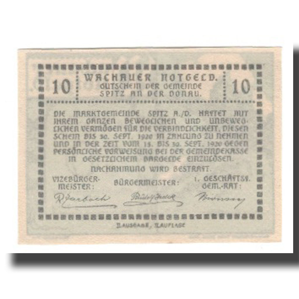 Billete, Austria, Wachauer Notgeld-Aggstein N.Ö. Gemeinde, 10 Heller, Texte 2
