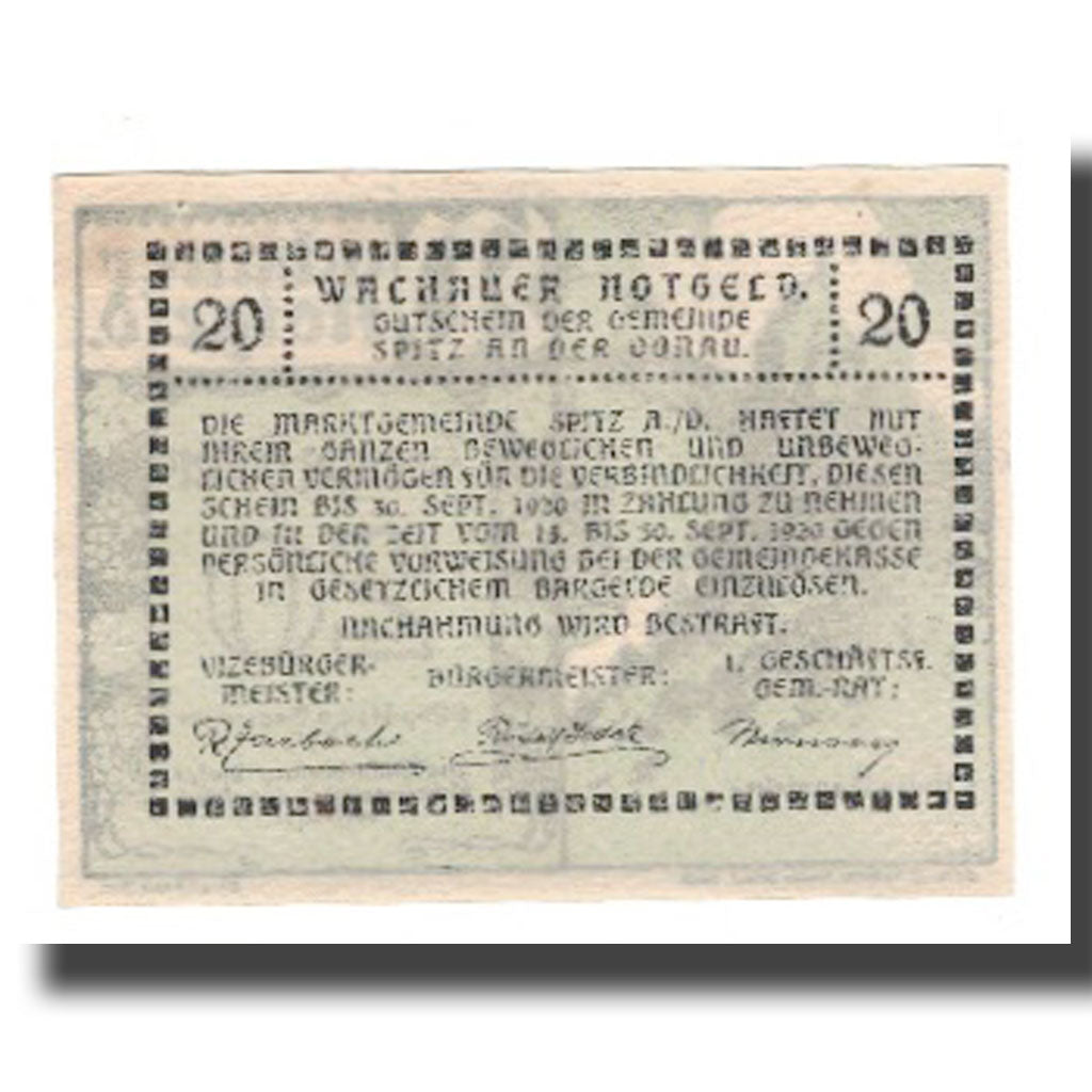Banknote, Austria, Wachauer Notgeld-Aggstein N.Ö. Gemeinde, 20 Heller, Texte 3