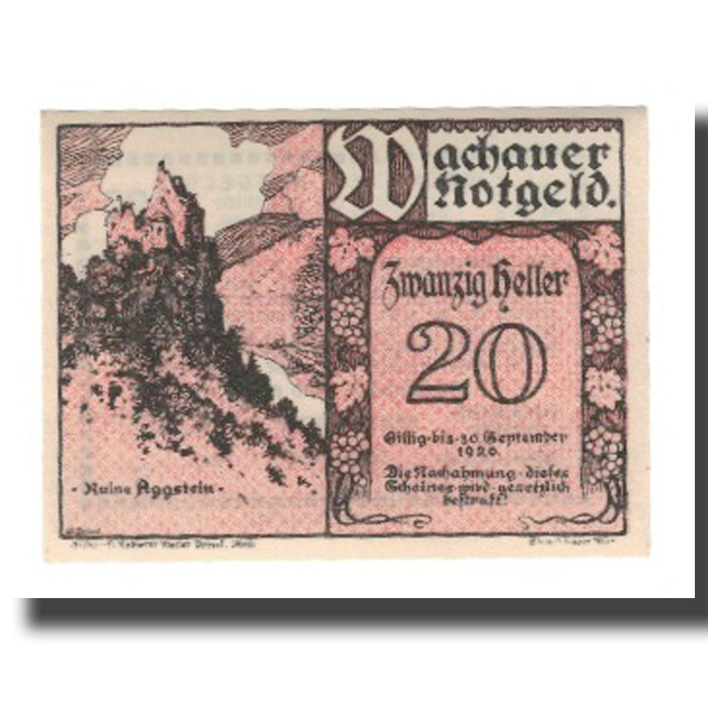 Nota, Áustria, Wachauer Notgeld-Aggstein N.Ö. Gemeinde, 20 Heller, Texte 4