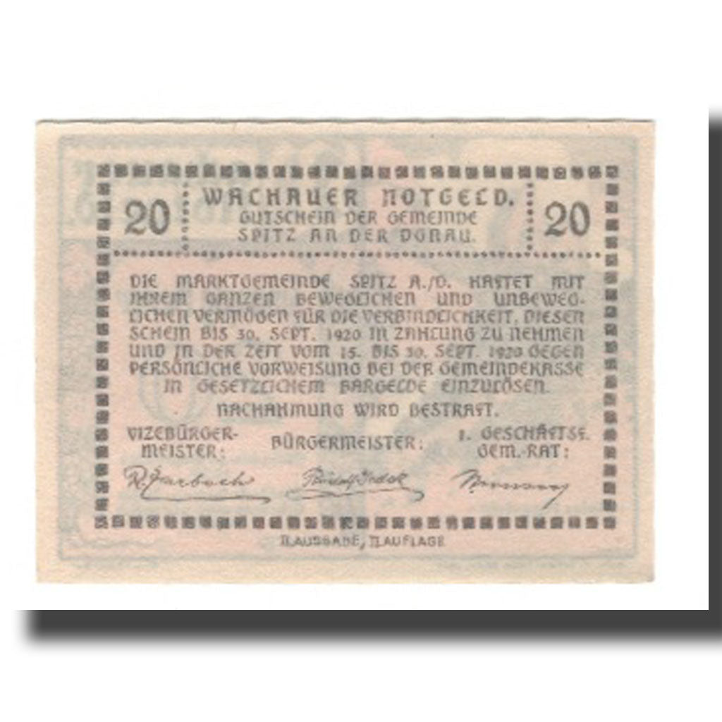 Nota, Áustria, Wachauer Notgeld-Aggstein N.Ö. Gemeinde, 20 Heller, Texte 4