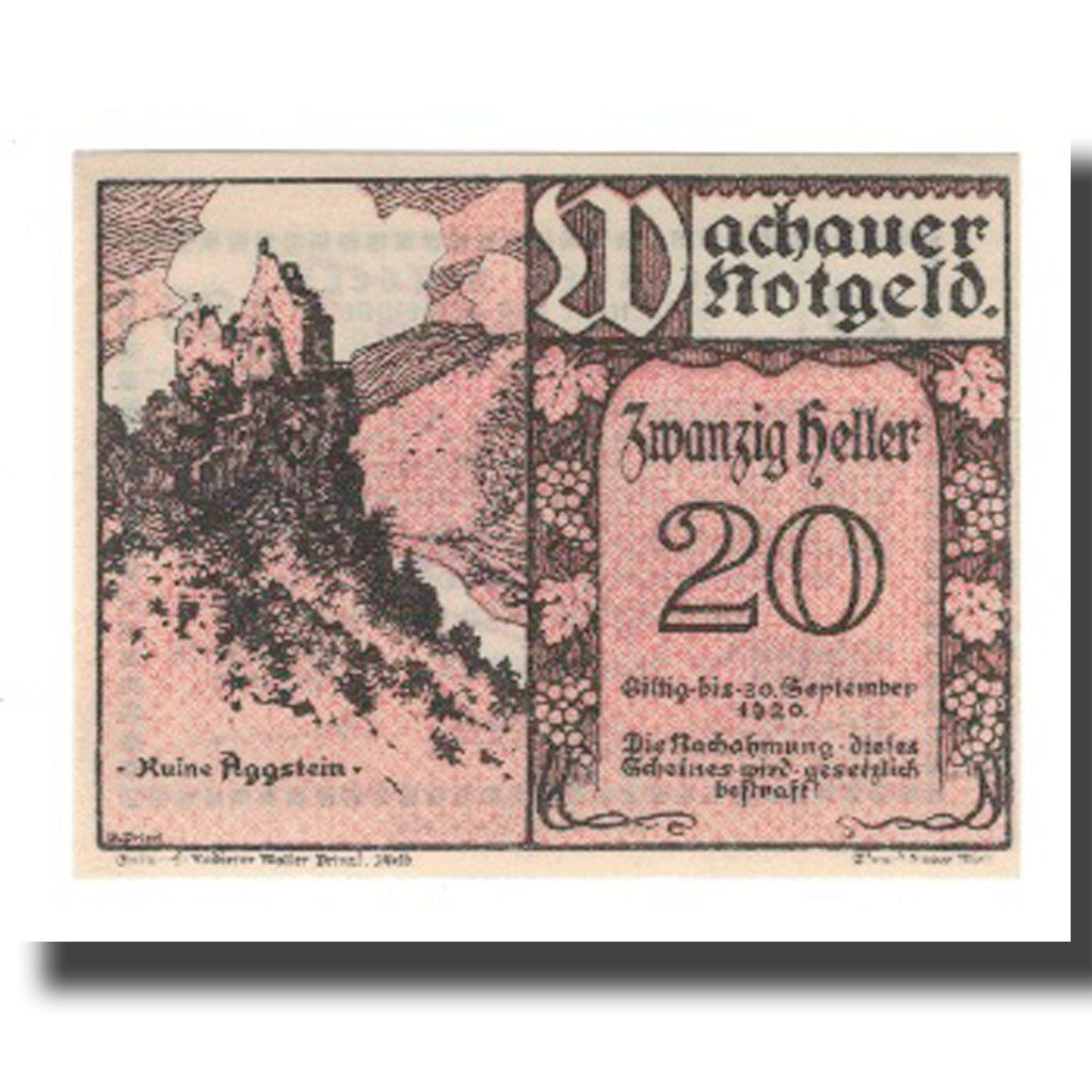 Banknote, Austria, Wachauer Notgeld-Aggstein N.Ö. Gemeinde, 20 Heller, Texte