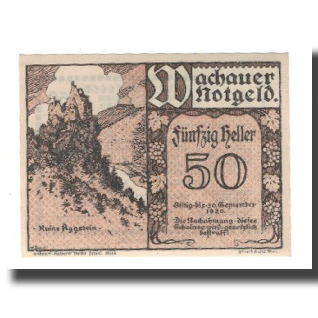 Banknot, Austria, Wachauer Notgeld-Aggstein N.Ö. Gemeinde, 50 Heller, Texte 7