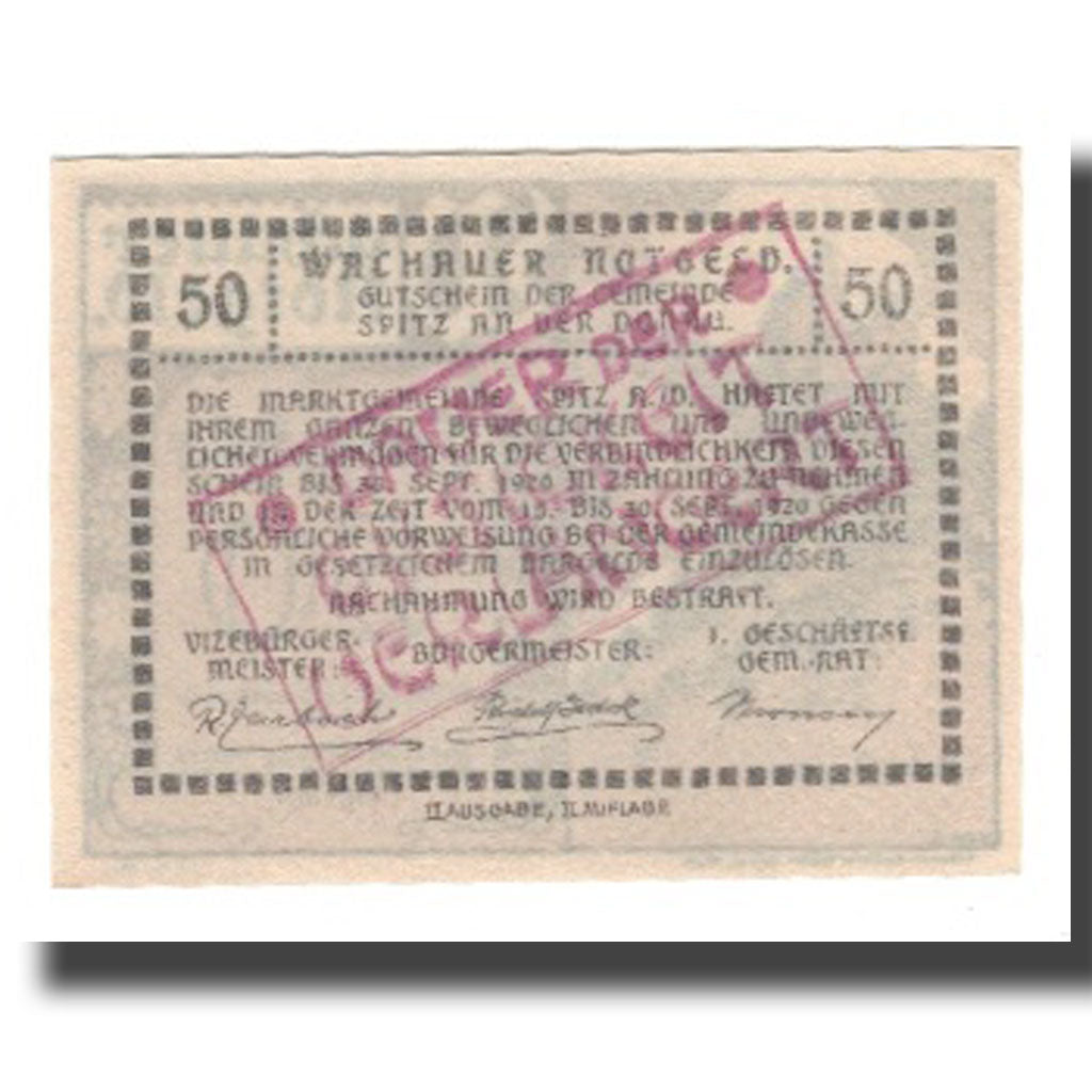Geldschein, Österreich, Wachauer Notgeld-Aggstein N.Ö. Gemeinde, 50 Heller