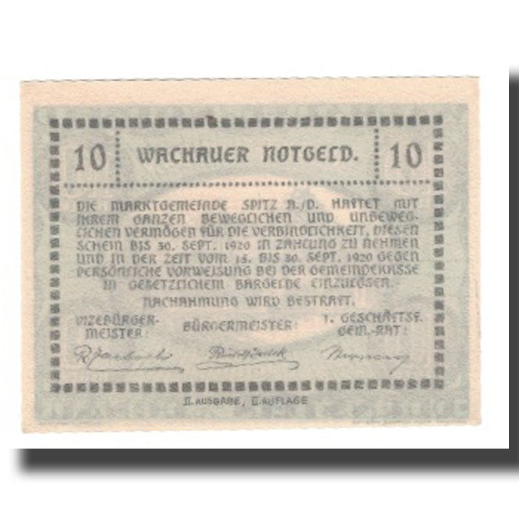Banknote, Austria, Wachauer Notgeld Dürnstein N.Ö. Gemeinde, 10 Heller, Texte