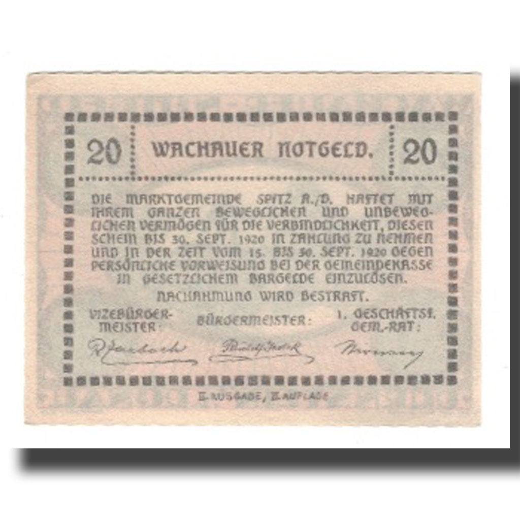 Banknote, Austria, Wachauer Notgeld Dürnstein N.Ö. Gemeinde, 20 Heller, Texte