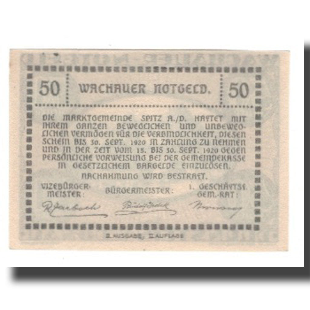 Banknote, Austria, Wachauer Notgeld Dürnstein N.Ö. Gemeinde, 50 Heller, Texte