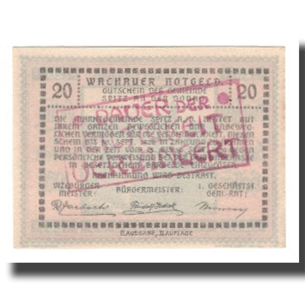 Banknote, Austria, Wachauer Notgeld Emmersdorf N.Ö. Gemeinde, 20 Heller, Texte