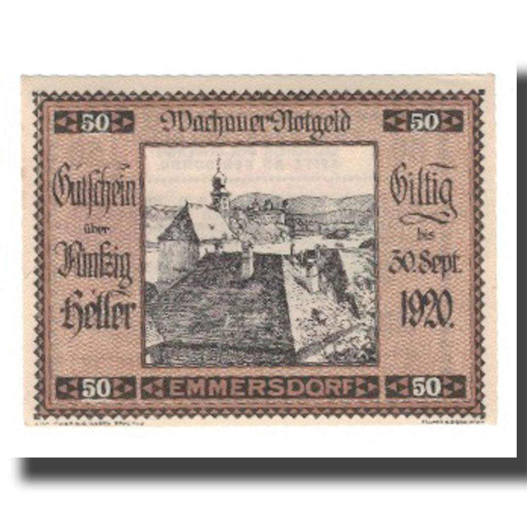 Banknote, Austria, Wachauer Notgeld Emmersdorf N.Ö. Gemeinde, 50 Heller, Texte