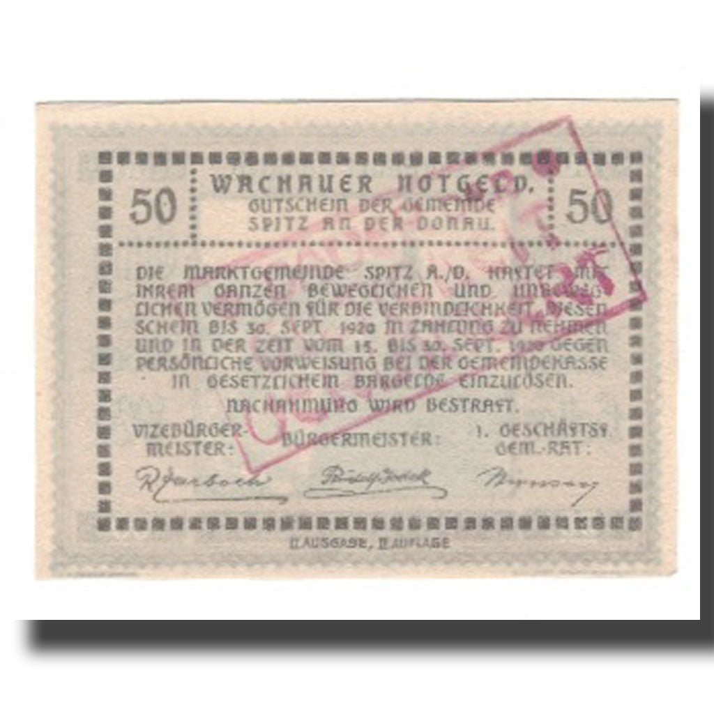 Banknote, Austria, Wachauer Notgeld Emmersdorf N.Ö. Gemeinde, 50 Heller, Texte