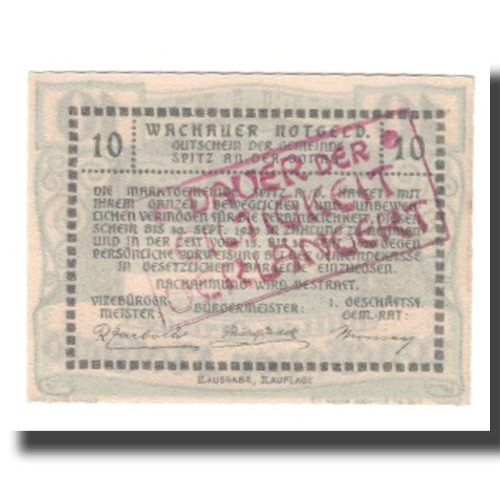 Banknote, Austria, Wachauer Notgeld Mitter-Arnsdorf Gemeinde, 10 Heller, texte