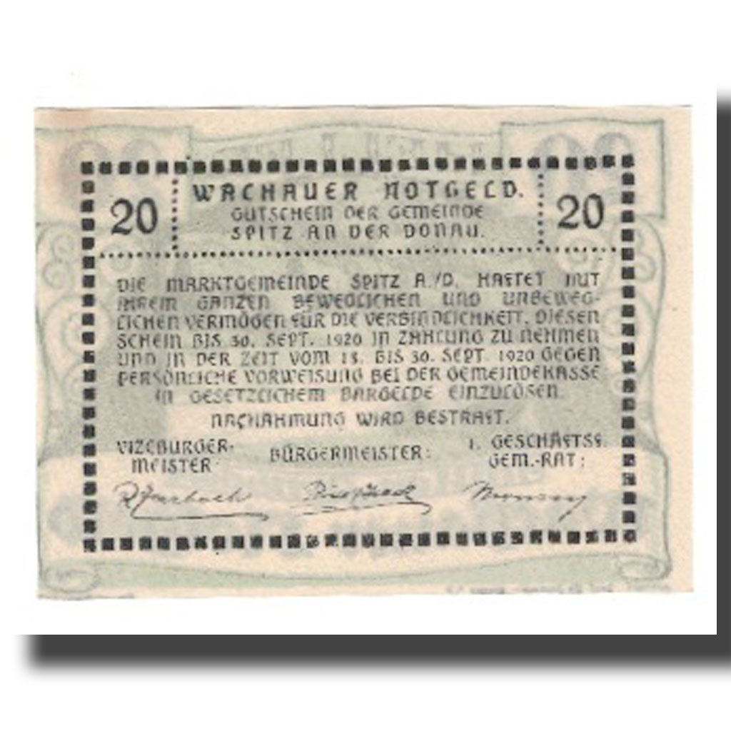 Banknote, Austria, Wachauer Notgeld Mitter-Arnsdorf Gemeinde, 20 Heller, Texte