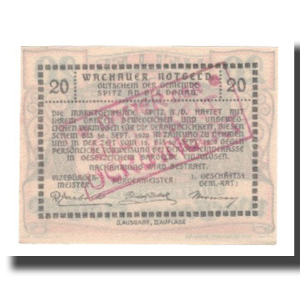 Banknote, Austria, Wachauer Notgeld Mitter-Arnsdorf Gemeinde, 20 Heller, Texte