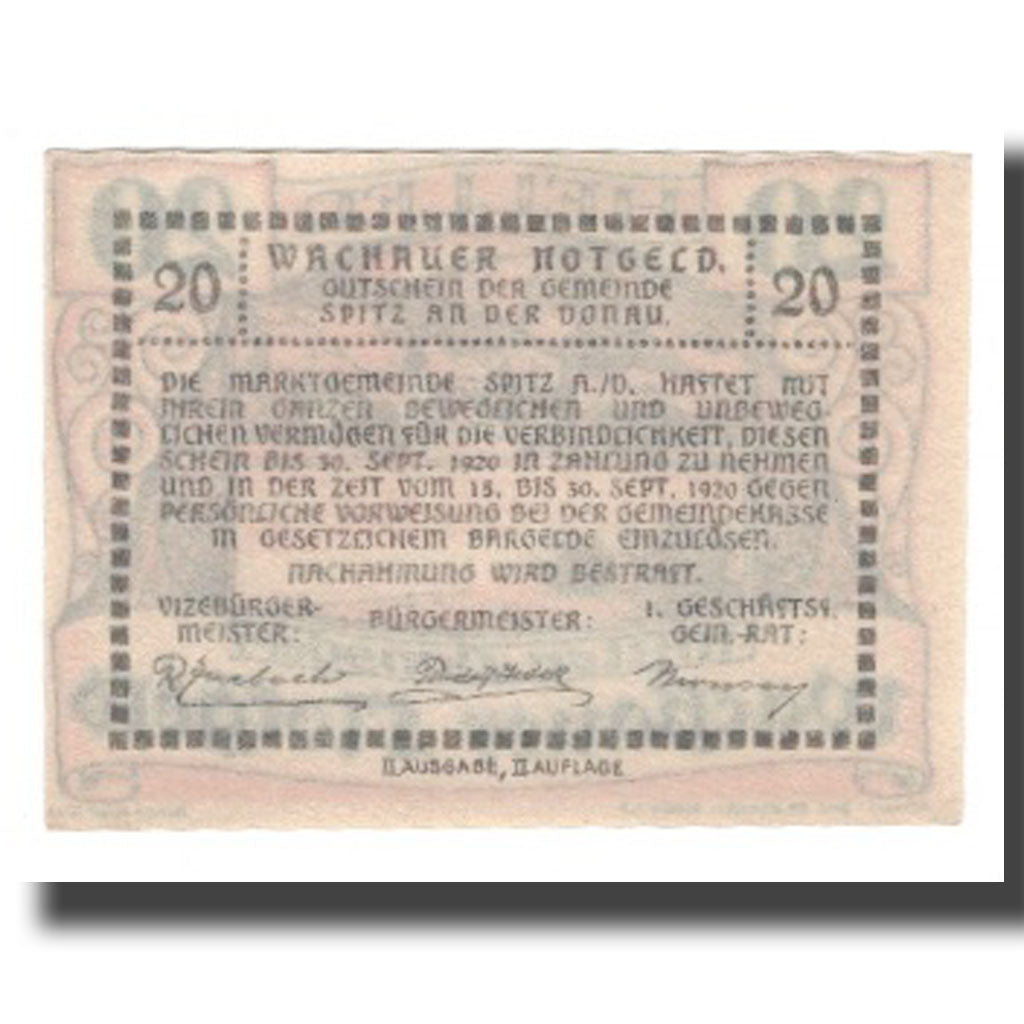 Banknote, Austria, Wachauer Notgeld Mitter-Arnsdorf Gemeinde, 20 Heller, Texte