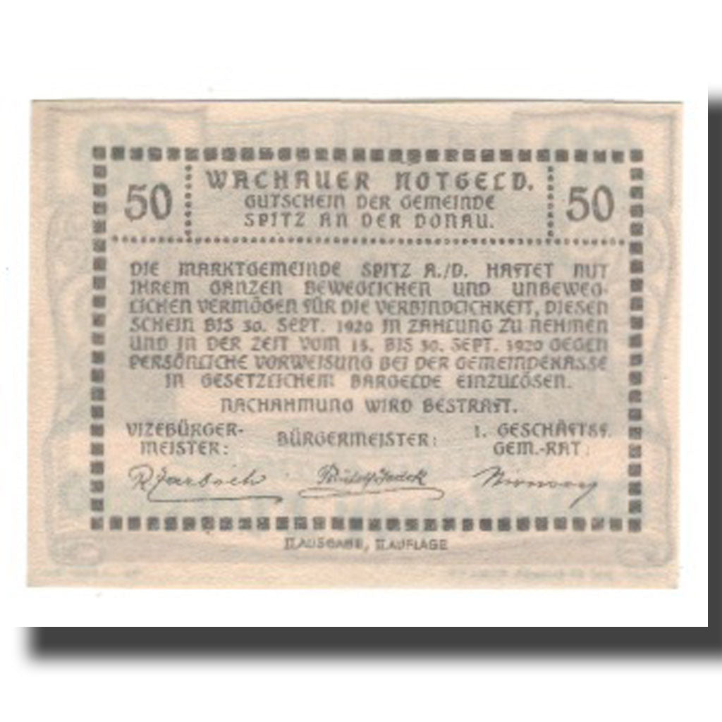 Banknote, Austria, Wachauer Notgeld Mitter-Arnsdorf Gemeinde, 50 Heller, Texte