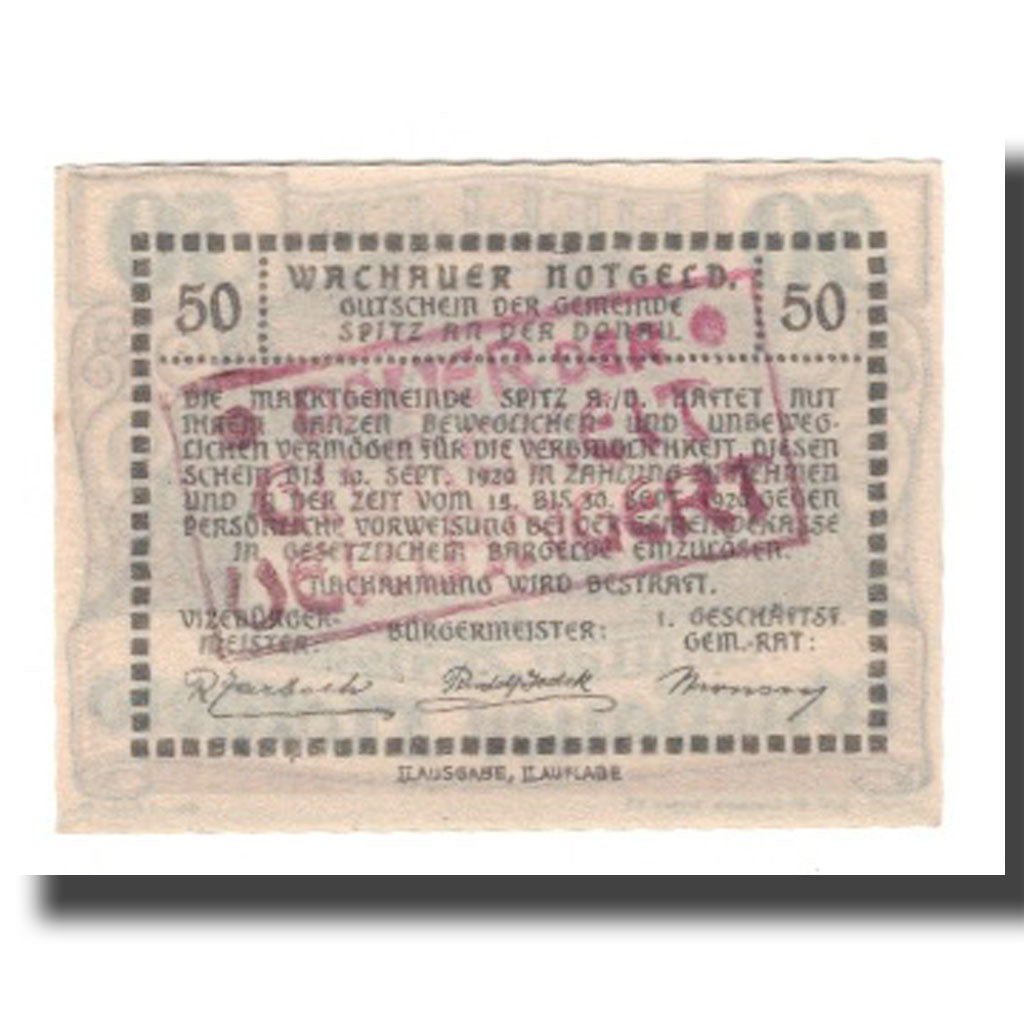 Banknote, Austria, Wachauer Notgeld Mitter-Arnsdorf Gemeinde, 50 Heller, Texte